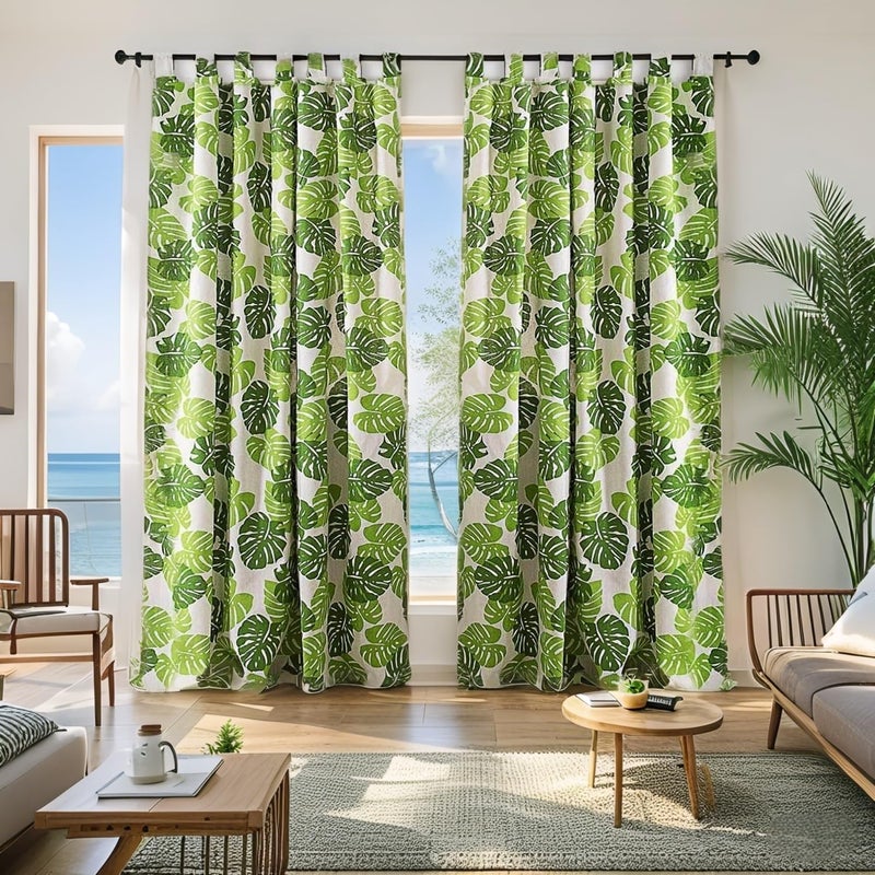 BROSHAN White and Green Curtains for Bedroom,Tropical Plant Leaf Window Curtains 2 Panels 78 inch Long Green Patterned Light Filtering Drapes for Jungle Safari Living Room Kids Room Nursery Decor - Image 2